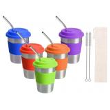 Stainless Steel Cups w Lids & Straws 12 oz (5)
