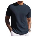 (L)COOFANDY Mens Waffle Tee ShortSleeve Shirt