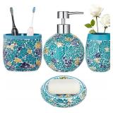 Blue Mosaic Glass Bath Accessory Set 4-Piece