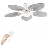 $126 52in Palm Leaf Ceiling Fan w Light
