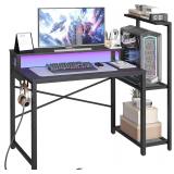 YATINEY Small Computer Desk with LED Light