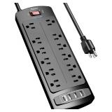 ALESTOR 12-Outlet Power Strip, 4 USB, 6ft