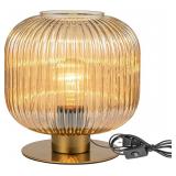 Mid Century Globe Table Lamp, Amber Glass