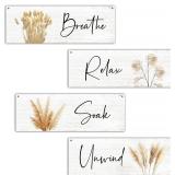 Boho Butterfly Bath Wall Decor - Wood Signs 4pc