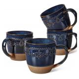 Artena Ceramic Coffee Mugs Set of 4, 16oz Blue