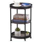 Dulcii Round Side Table with 3 Shelves, Grey
