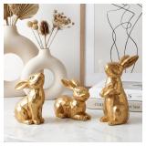 3pc Gold Bunny Rabbit Figurines/Resin Statues