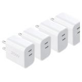 20W Fast Charger, Dual USB-C Port (4-Pack)