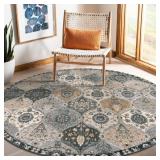Lahome Moroccan Washable Round Rug, 6ft, Grey