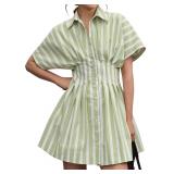 Women's M Button-Front Down Pleated Shirt Dress