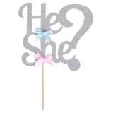 He or She Cake Topper - Silver Glitter
