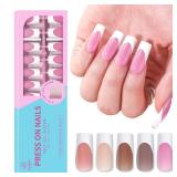 Press On Nails - French Tip Coffin Squares