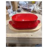 Enameled Cast Iron Bread Dutch Oven w/ Wood Plate