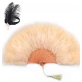 SOGUGOM Champagne Feather Fan with Headpiece