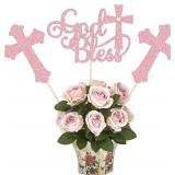 Gyufise God Bless Cross Centerpiece Sticks Pink