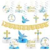 Blue Baptism Decorations God Bless Banners