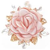 Rose Flower Brooch 1.97in Satin Pearl Crystal