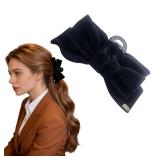 French Velvet Bow Claw Clip - XL Black Clip