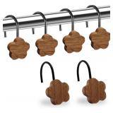 Wood Flower Shower Curtain Hooks, 12pcs