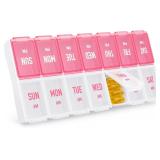 AMOOS Weekly Pill Organizer 2x/Day, Pink