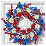Patriotic 24' Front Door Wreath with Ribbon