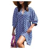 miduo Womens V Neck Floral Mini Tunic Dress