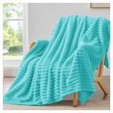BEDELITE Striped Fleece Throw Blanket, Aqua