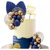 Blue White Gold Balls Cake Toppers for Birthday