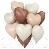 Cream Brown Heart Balloons, 12Pcs Foil 18'