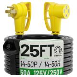 POWGRN NEMA 14-50P to 14-50R Cord 25FT