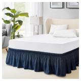 FreshCulture Twin Bed Skirt, Elastic, 18' Navy