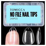TOMICCA Almond Nail Tips 240pc Clear Nails