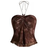 SMALL BLACK Women's Y2K Halter Top   Boho Tee