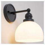 Black Wall Sconce with Frosted Milk Glass