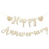 Happy Anniversary Banner, Gold Glitter