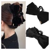 Black Bow Hair Clips 2Pcs Velvet Claw Clips