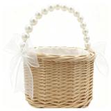 Wedding Flower Girl Basket with Bow & Pearl