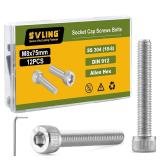 M8-1.25 x 75mm Hex Socket Head Bolts, 12pcs