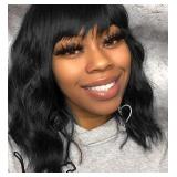 Black Wig with Bangs, 12' Wavy Bob