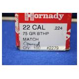 Hornady .22 Cal 75gr BTHP Match 100 Pieces