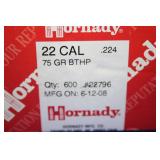 Hornady .22 Cal 75gr BTHP 600 Pieces