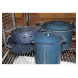 Vintage Blue and White Speckled Canning Pots