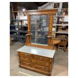 Vtg 4 Drawer Granite Topped Dresser w/ Mirror