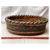 Large Unique Leather Wrapped Heavy Oval Bowl