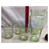 Anchor Hocking uranium glass pitcher & tumblers