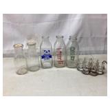 Milk jars, shot glasses w carrier
