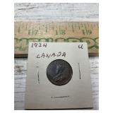 1924 Canadian One Cent Coin, graded U