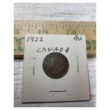 1922 Canadian One Cent Coin, graded AU
