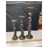 3 Barley Twist Candle Stick Holders, 15, 18, 24ï¿½t.