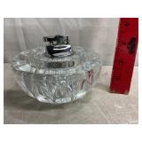 Vtg Crystal table lighter & ashtray